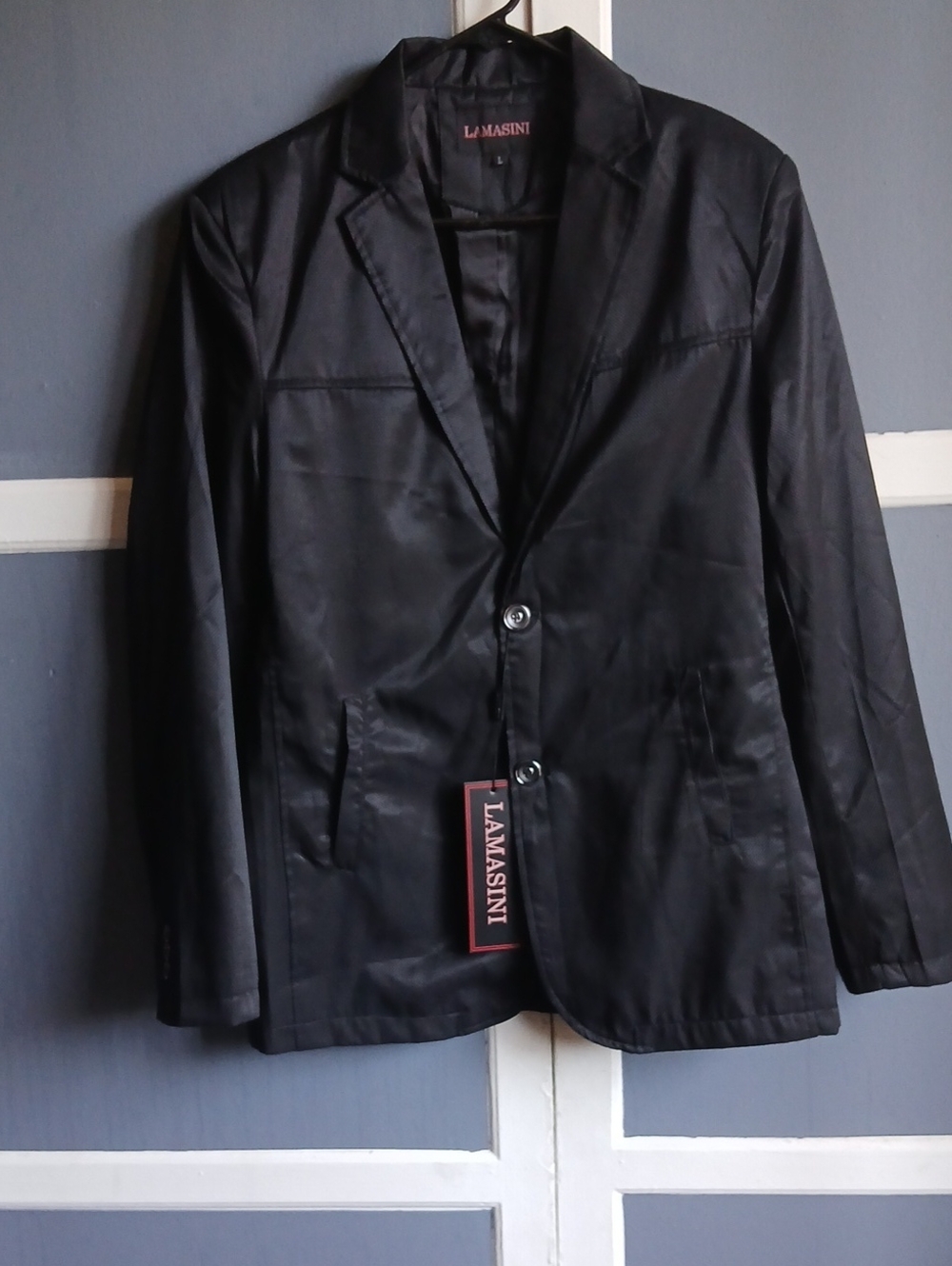 LAMASINI Men's Black Single-Breasted Blazer
